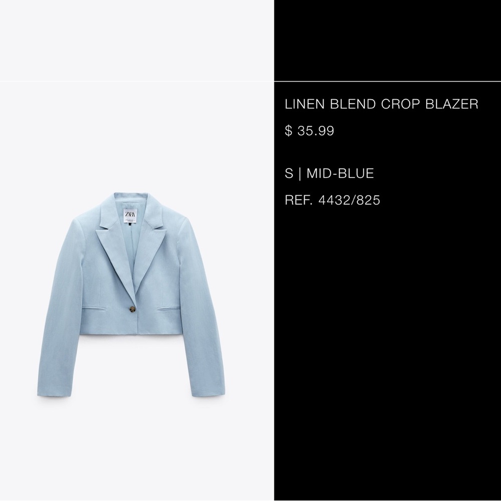 Zara cropped blazer. Never worn. No tags.
